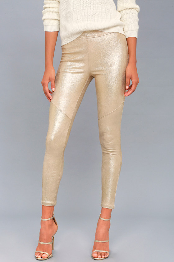 Metallic Gold Vegan Suede Leggings 2