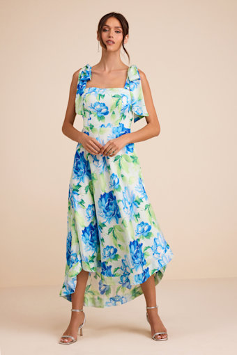 Fleurette Light Green Floral Tie-Strap Midi Dress 2