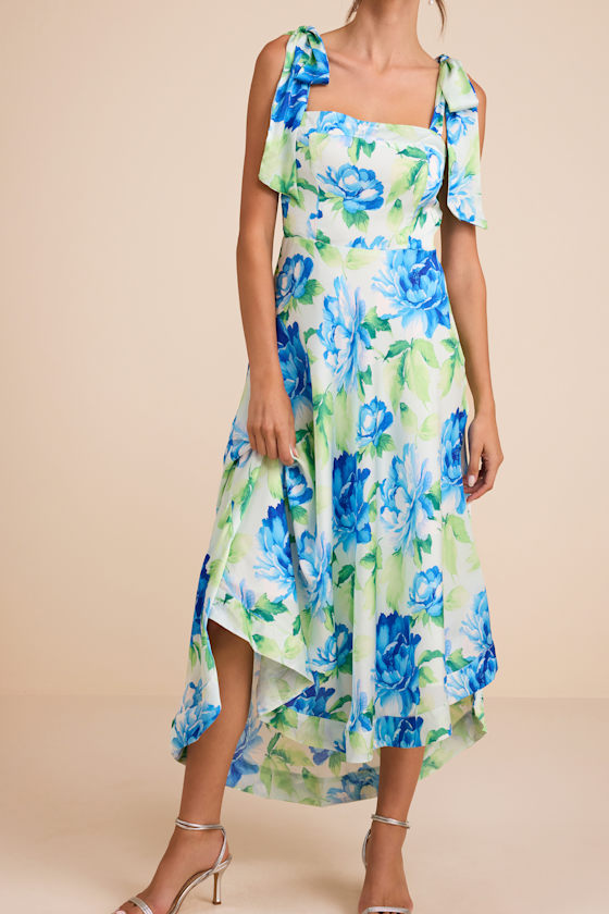 Fleurette Light Green Floral Tie-Strap Midi Dress 3