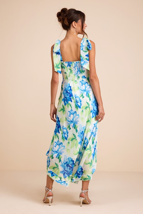 Light Green Floral Dress - A-Line Midi Dress - Tie-Strap Dress - Lulus