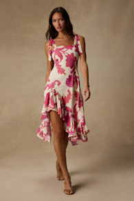 Tamryn Ivory Floral Asymmetrical Ruffled Midi Dress 2