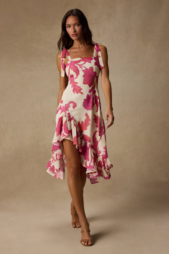 Tamryn Ivory Floral Asymmetrical Ruffled Midi Dress 2