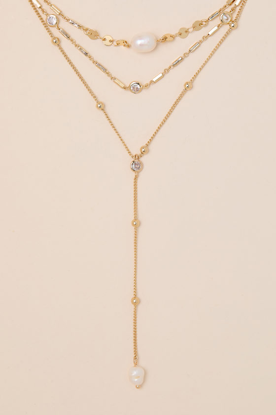 Forever Falling 14KT Gold Pearl Layered Necklace - thumbnail 4