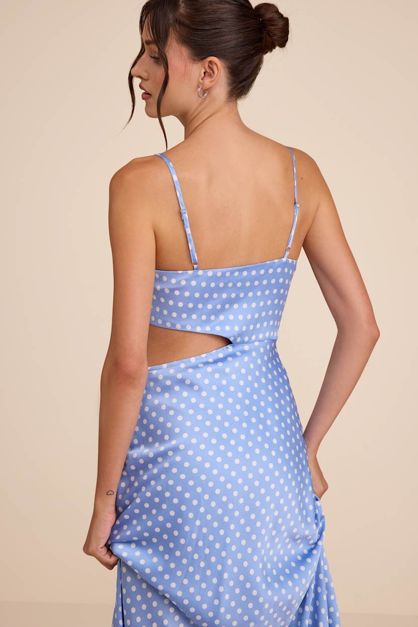 blue satin polka dot dress Navy Satin Polka Dot Midi Dress – self-portrait-US