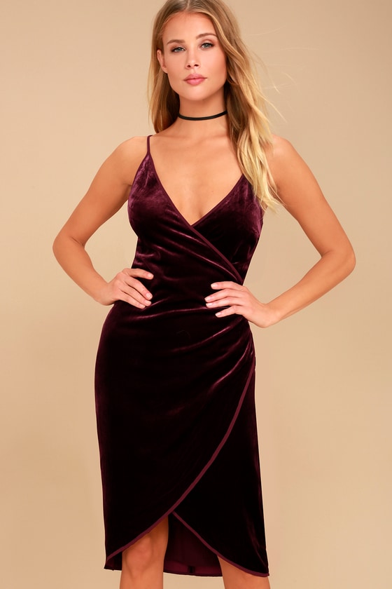 Adelyn Rae Plum Purple Velvet Dress Bodycon Wrap Dress Lulus