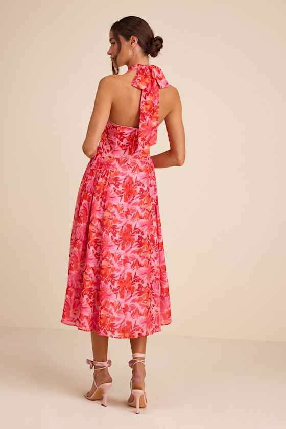 Conway Pink Floral Halter Midi Dress - thumbnail 3