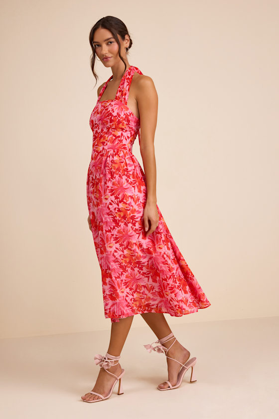 Conway Pink Floral Halter Midi Dress - thumbnail 4