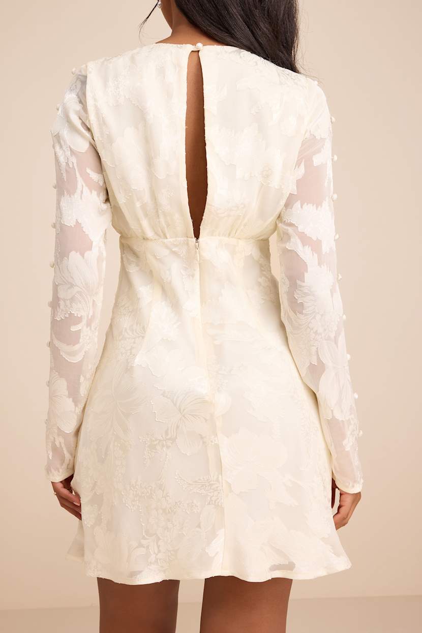 Ivory Floral Jacquard Dress - Long Sleeve Mini Dress - Mini Dress - Lulus Ivory Floral Jacquard Dress - Long Sleeve Mini Dress - Mini Dress - Lulus