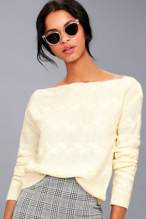 Cute Cream Sweater Knit OfftheShoulder Sweater Lulus