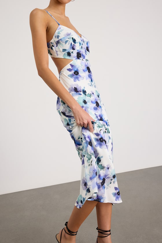 Janetta White Multi Floral Cutout Midi Dress 2