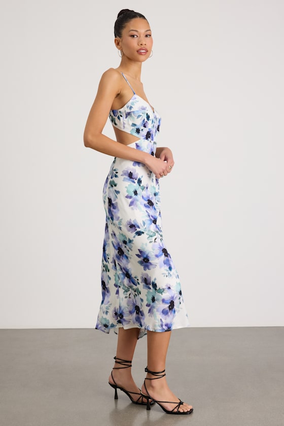 Janetta White Multi Floral Cutout Midi Dress - thumbnail 4