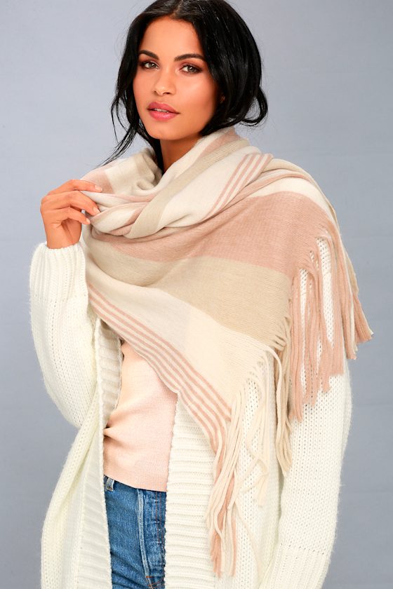 Kolby Blush Pink Striped Scarf 4