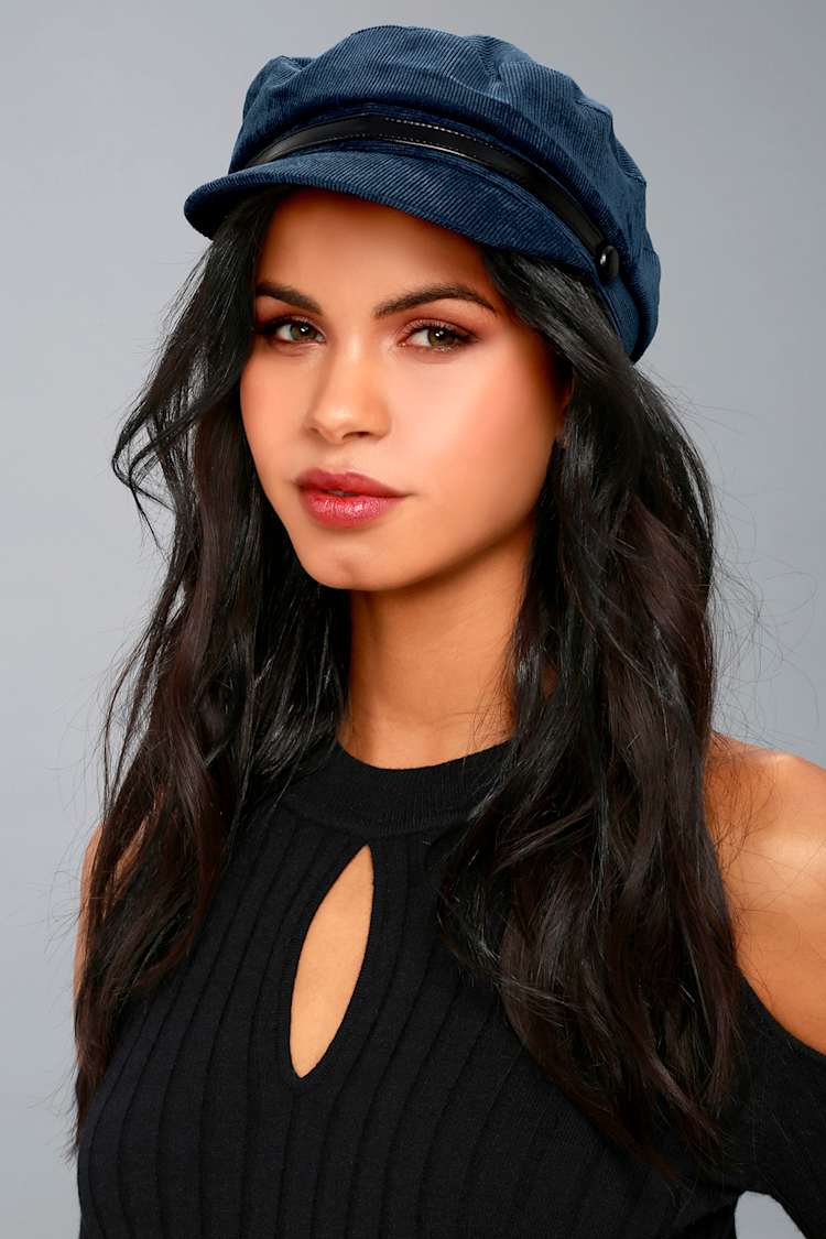 Cute Navy Blue Corduroy Hat - Baker Boy Cap - Baker Boy Hat  display picture 3