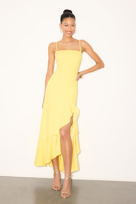 Iveta Light Yellow Cutout Ruffled Sleeveless Midi Dress 2