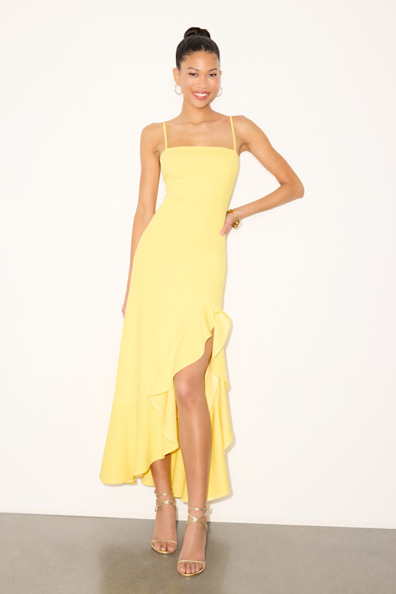 Iveta Light Yellow Cutout Ruffled Sleeveless Midi Dress 2
