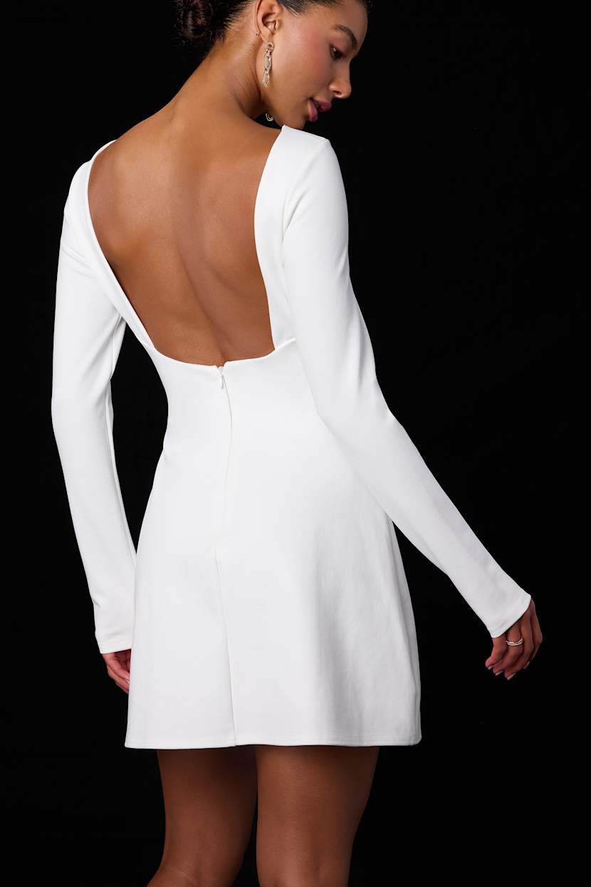 Lulus | White Ponte Knit Long Sleeve Mini Dress | Womens | X-Small (Available in S, M, L, XL) | 100% Polyester