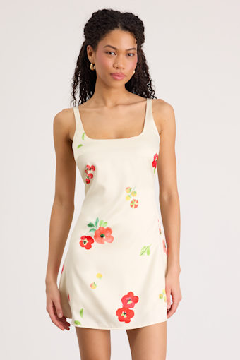 Malandra Cream Multi Print Satin Mini Dress 1