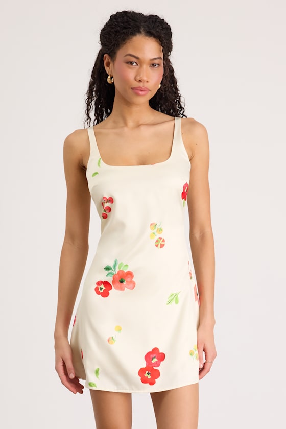 Malandra Cream Multi Print Satin Mini Dress 1