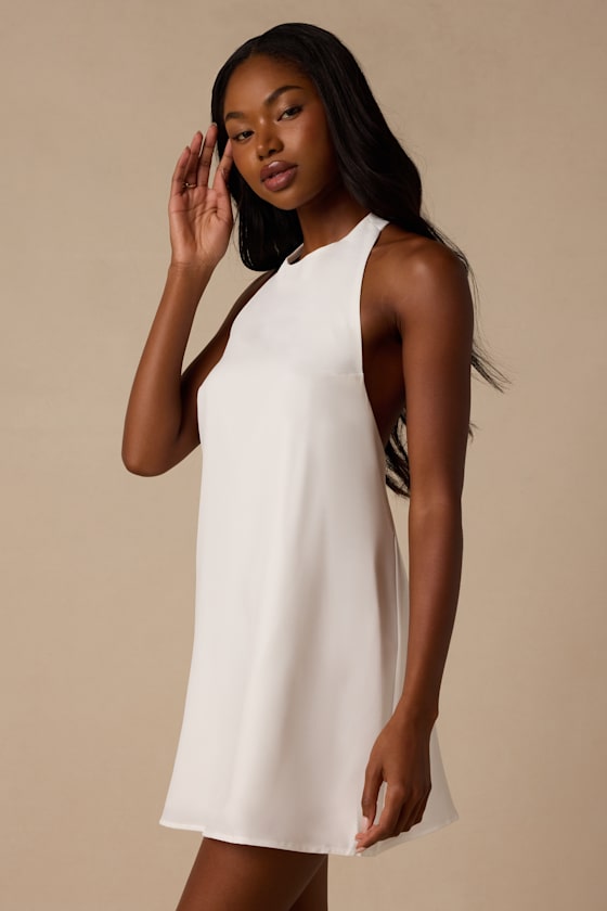 White Halter Mini Dress - Backless Mini Dress - White Mini Dress