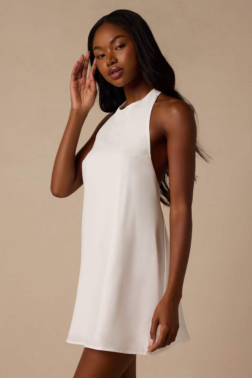 white halter shift dress Lucy In The Sky Floral Sequin Halter Shift Mini Dress