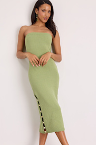 Brodi Light Green Strapless Shell Sweater Midi Dress 1