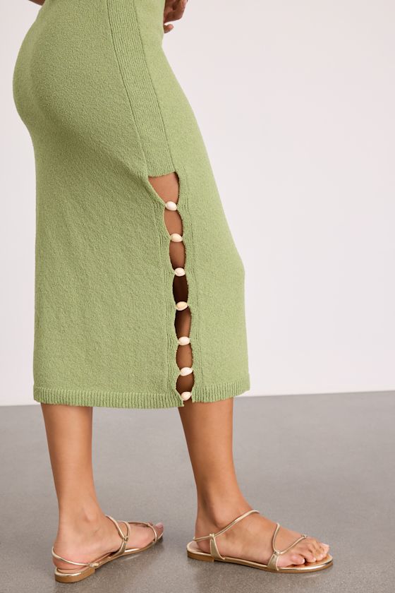 Brodi Light Green Strapless Shell Sweater Midi Dress 2