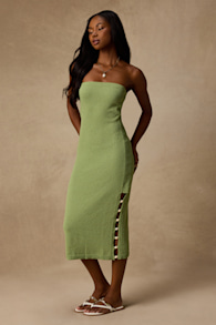 Brodi Light Green Strapless Shell Sweater Midi Dress 2