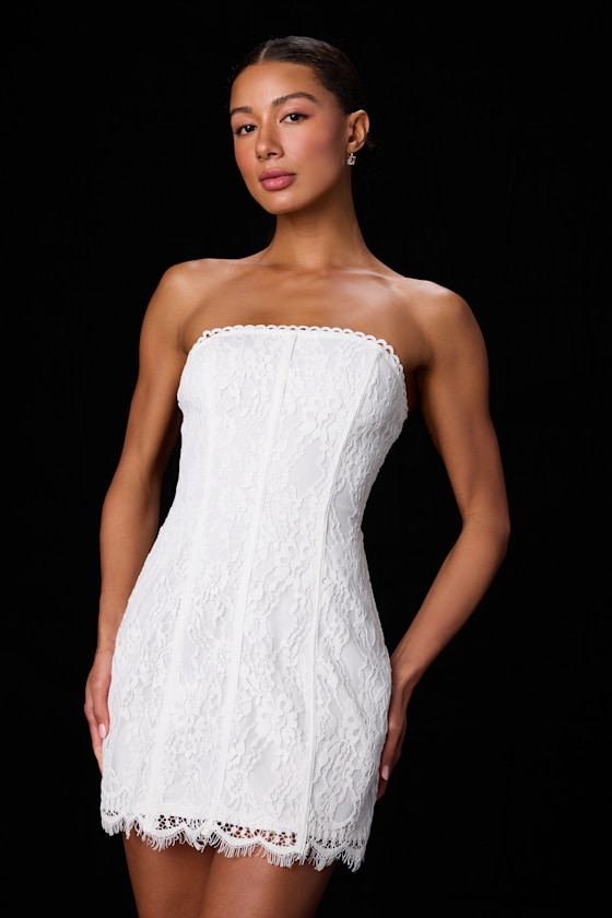 White Lace Mini - Lace Bachelorette Dress - Strapless Mini Dress - Lulus