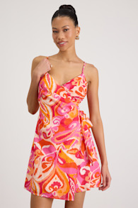Neya Pink Multi Abstract Wrap Mini Dress 1