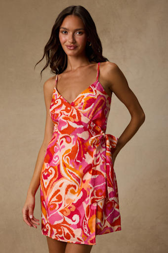 Neya Pink Multi Abstract Wrap Mini Dress 2