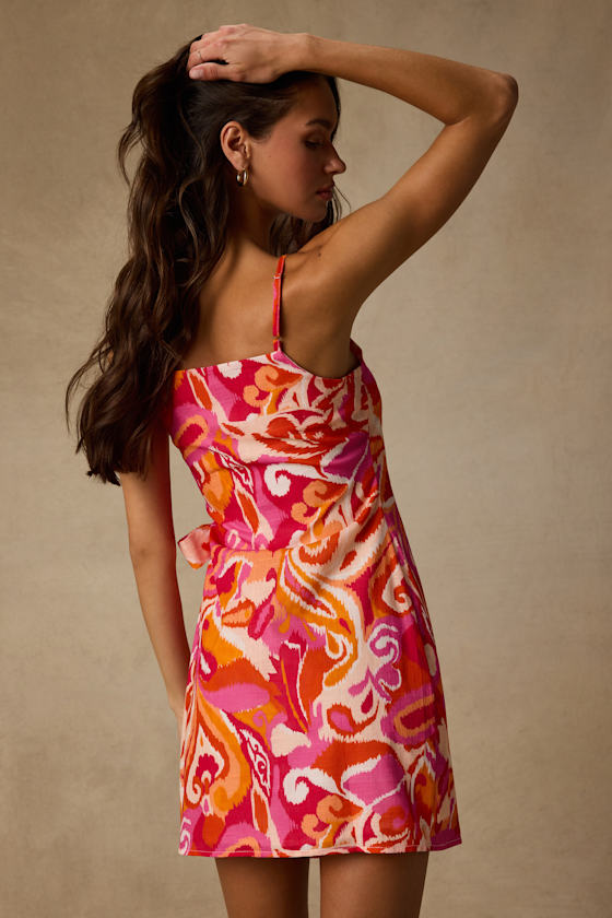 Neya Pink Multi Abstract Wrap Mini Dress 4