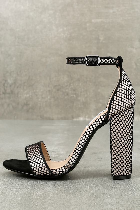 Carrson Black Mesh Ankle Strap Heels 1