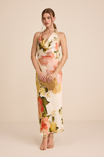 Diane White Multi Floral Cowl Maxi Dress 1