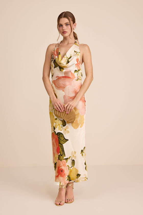 Diane White Multi Floral Cowl Maxi Dress 1