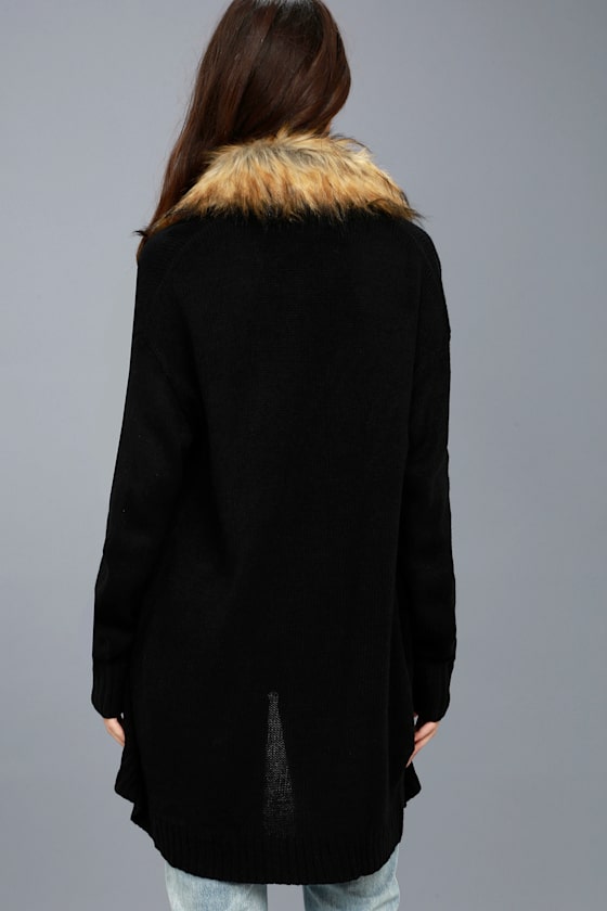 Chic Faux Fur Sweater Black Cardigan Faux Fur Cardigan