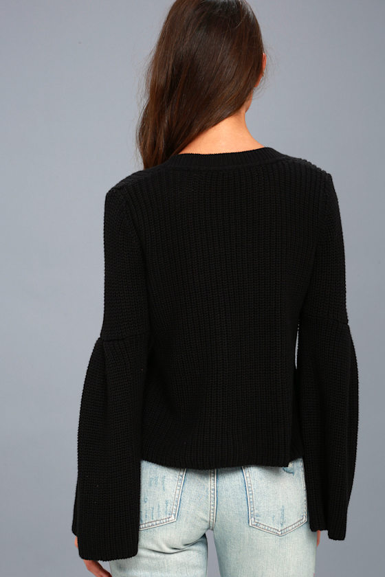 Free People Damsel - Black Sweater - Bell Sleeve Sweater - Lulus