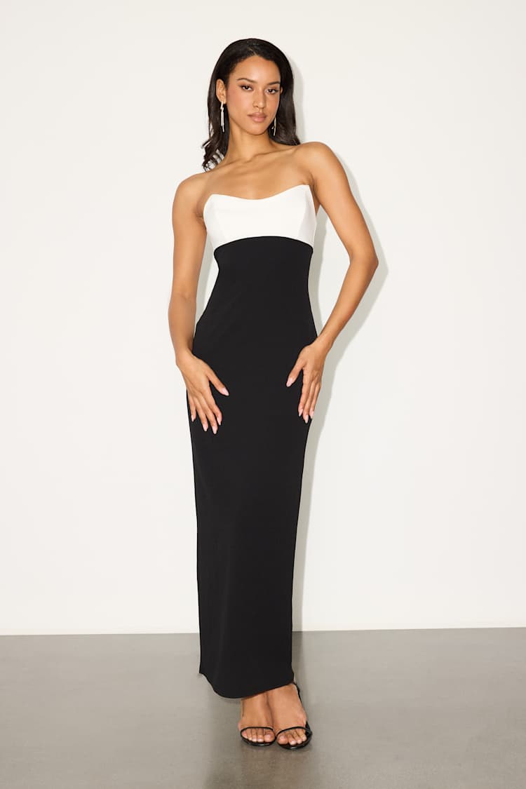 black white color block dress Colorblock Pleated Midi Dress