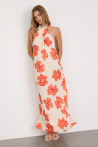 Laurel Cream Floral Halter Maxi Dress 1