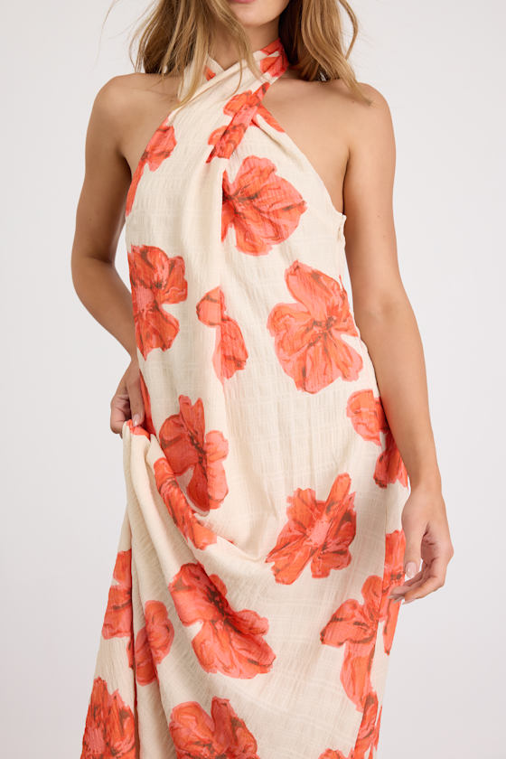 Laurel Cream Floral Halter Maxi Dress 2