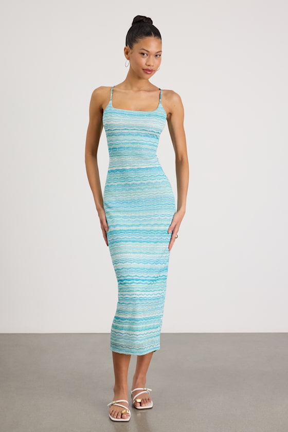Alanza Turquoise Multi Tie-Back Sweater Midi Dress 2