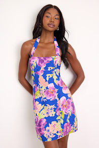 Dory Blue Multi Floral Halter Mini Dress 1