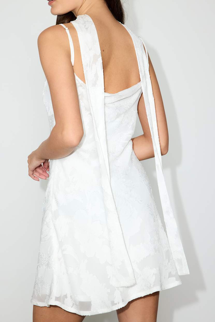 clarence off shoulder mini dress white Pixi Off-Shoulder Lace-Up Back Mini Dress White