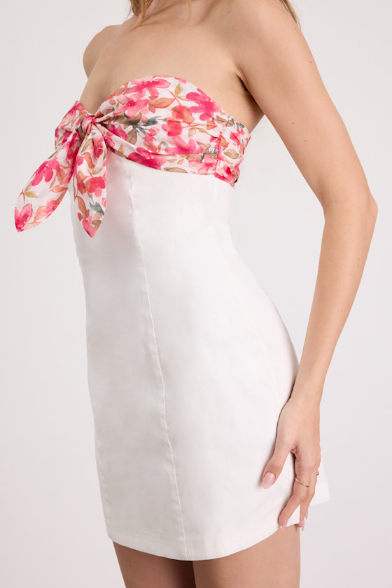 Callie White and Pink Floral Tie-Front Mini Dress - thumbnail 5