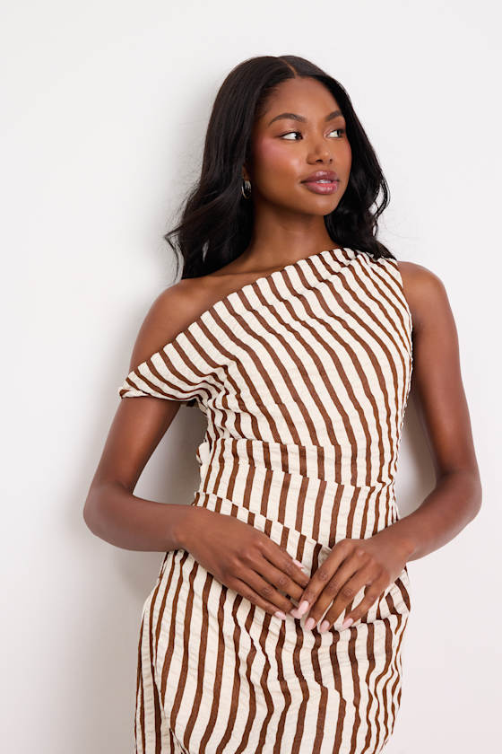Ivory & Brown Striped Dress - Striped Mini Dress - OTS Mini Dress
