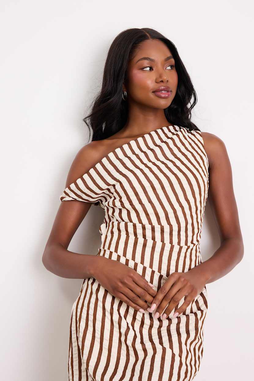 Ivory & Brown Striped Dress - Striped Mini Dress - OTS Mini Dress - Lulus