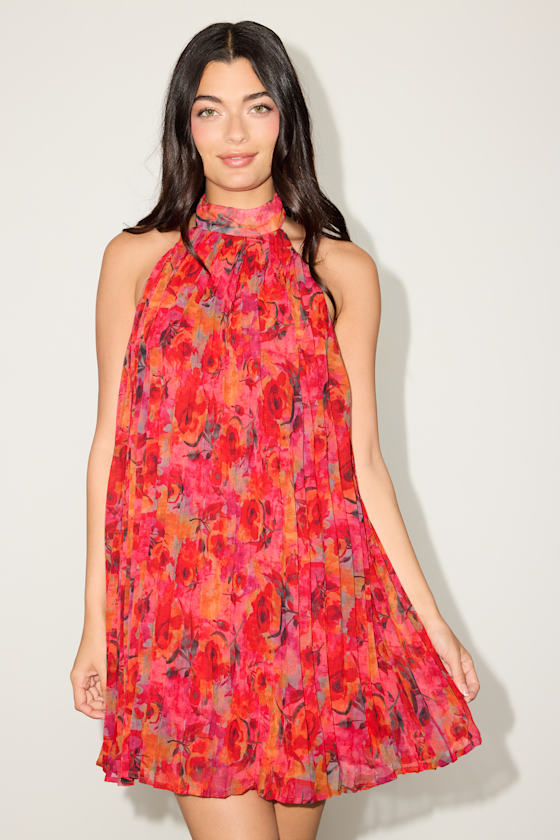 Anne Red Multi Floral Shift Mini Dress 1