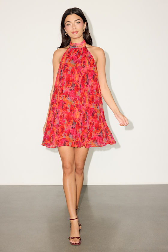 Anne Red Multi Floral Shift Mini Dress 3