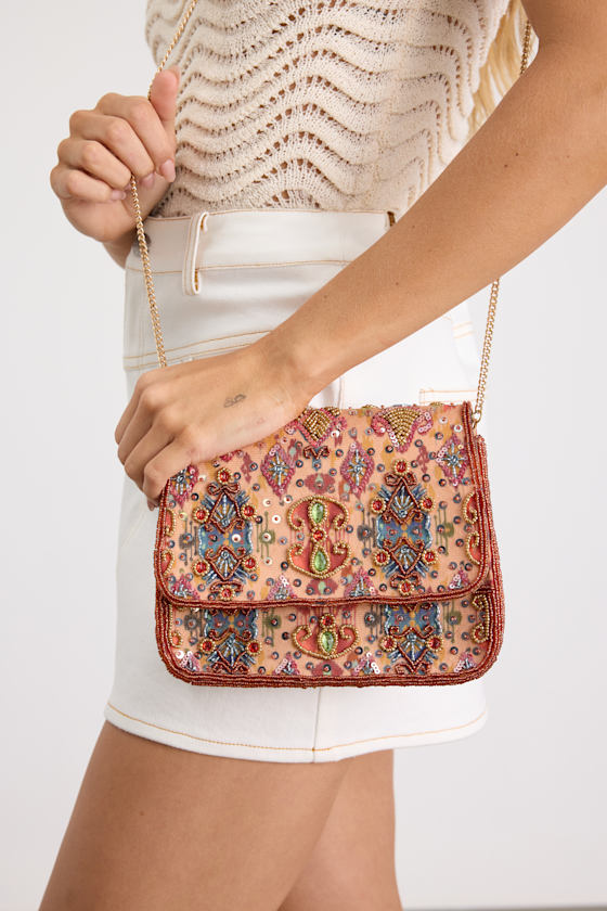Itzel Multi Boho Print Beaded Crossbody Bag 1