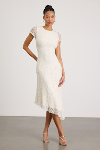 Madelina Ivory Lace Asymmetrical Midi Dress 1