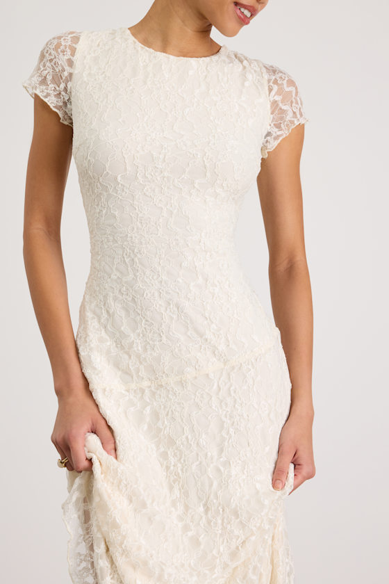 Madelina Ivory Lace Asymmetrical Midi Dress 2